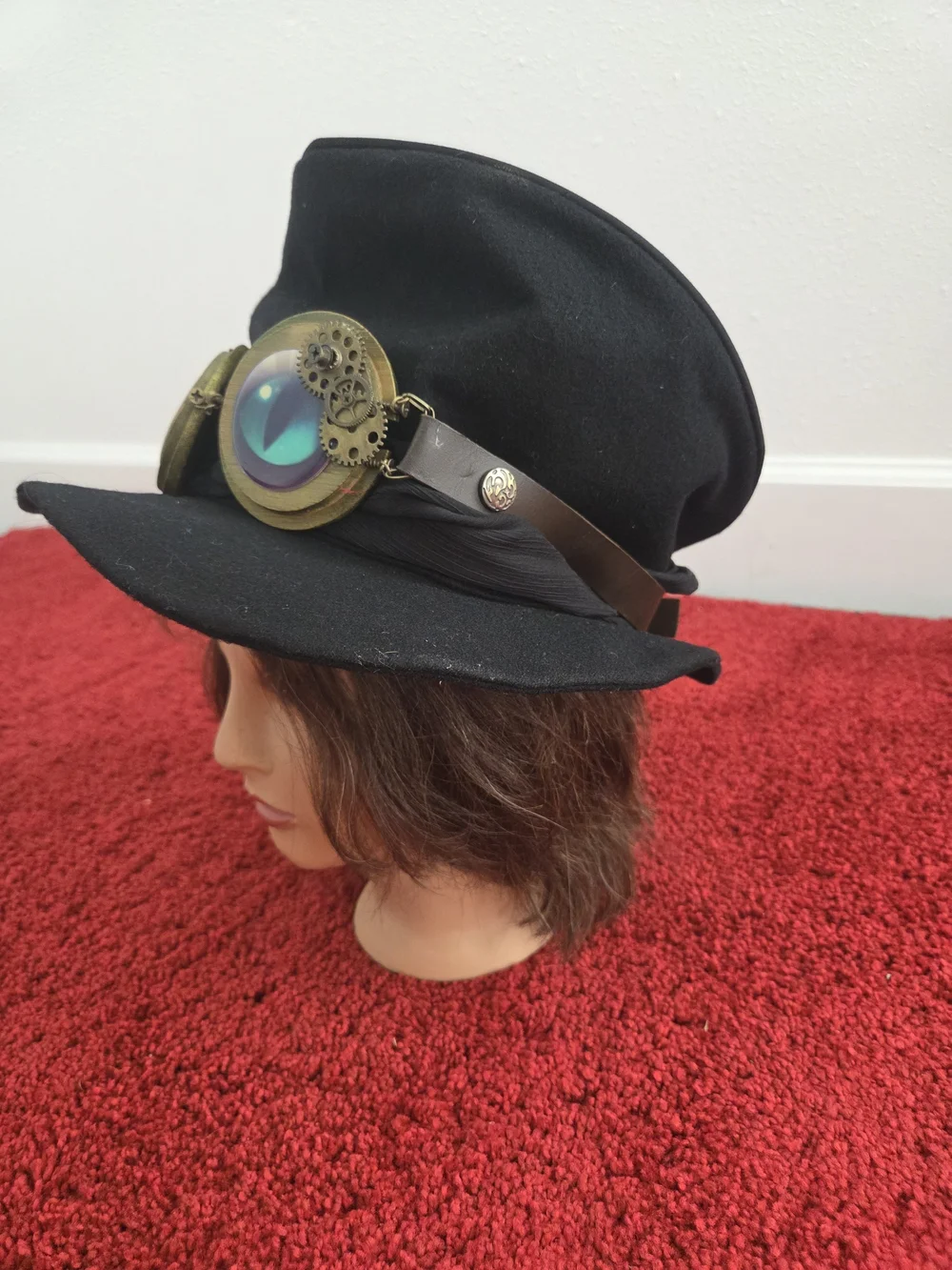 Steampunk Black Wool Hat with Goggles